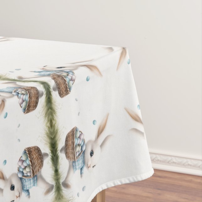 Happy Easter Bunny and Egg Basket Pattern Tableclo Tablecloth (In Situ)