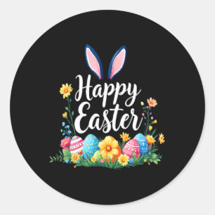 Happy Easter Bunny And Egg Hunt Cute Rabbit  Classic Round Sticker