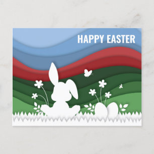 Happy easter bunny and egg in nature holiday postcard