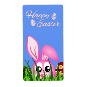 Happy Easter Bunny and Eggs in Grass Large Labels