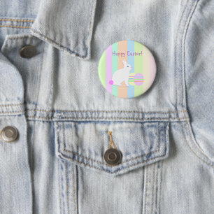 Happy Easter Bunny and Eggs on Stripes 6 Cm Round Badge