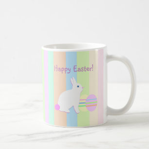 Happy Easter Bunny and Eggs on Stripes Coffee Mug