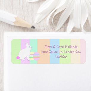 Happy Easter Bunny and Eggs on Stripes Return Address Label