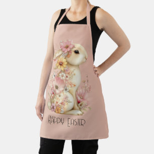 Happy Easter Bunny and Flowers Apron