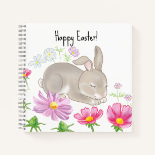 Happy Easter bunny and flowers Notebook