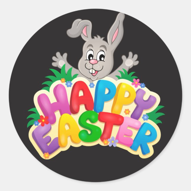 Happy Easter Bunny and text Classic Round Sticker (Front)
