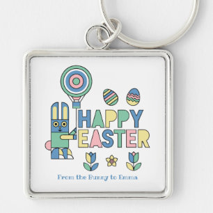 Happy Easter Bunny Balloon – Cute Personalized Key Ring