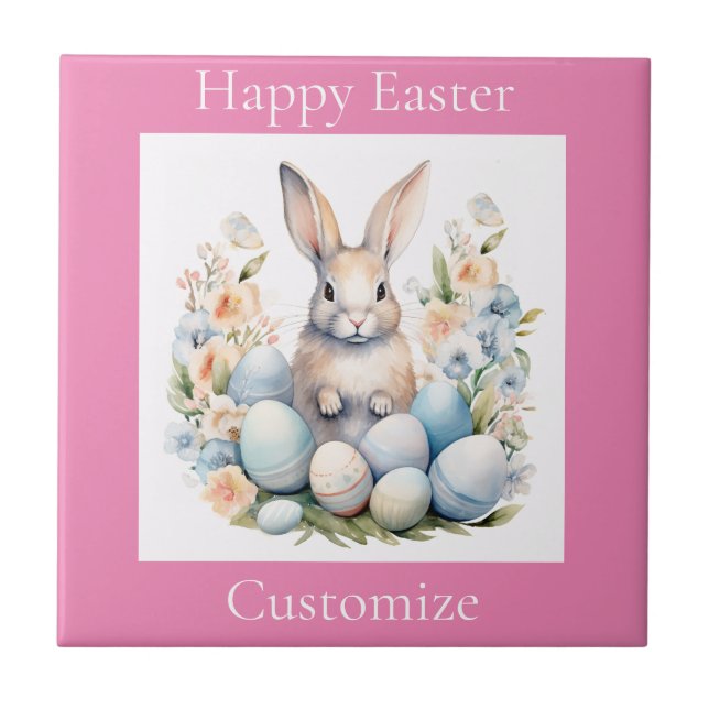 Happy Easter Bunny Basket Thunder_Cove Ceramic Tile (Front)