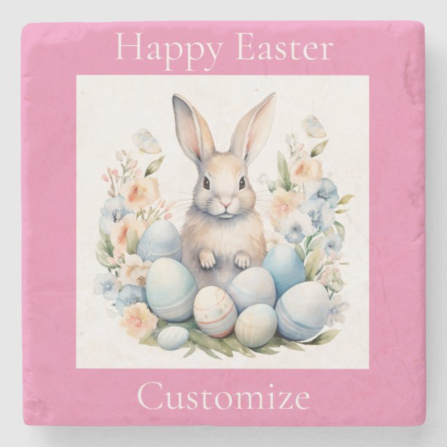 Happy Easter Bunny Basket Thunder_Cove Stone Coaster (Front)