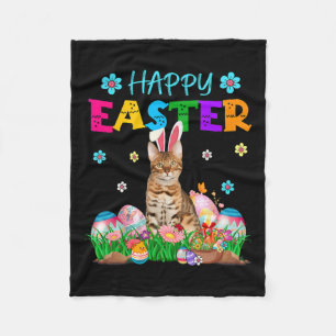 Happy Easter Bunny Bengal Cat Hunting Eggs Colourf Fleece Blanket