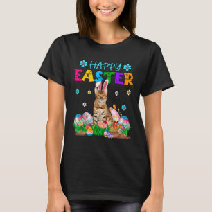 Happy Easter Bunny Bengal Cat Hunting Eggs Colourf T-Shirt