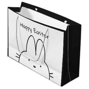 Happy Easter Bunny Black and White Large Gift Bag