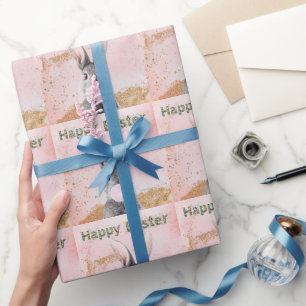 Happy Easter Bunny blowing Pink Bubble gum Wrapping Paper