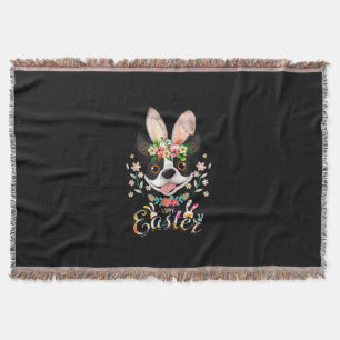 Happy Easter Bunny Boston Terrier Lovers With East Throw Blanket