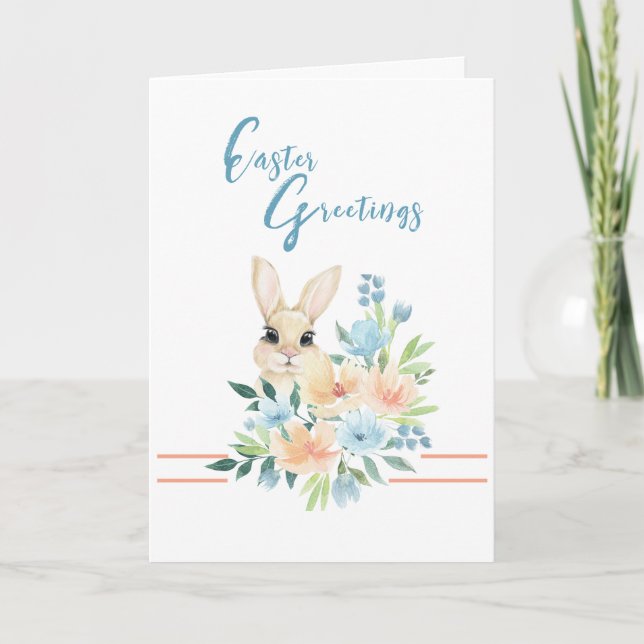 Happy Easter Bunny Bouquet Holiday Card (Front)