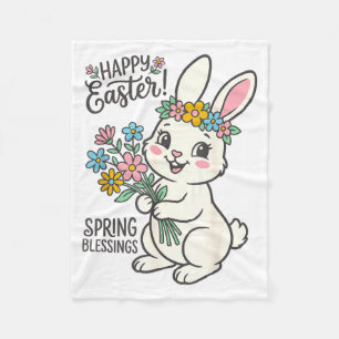 Happy Easter Bunny Bouquet Spring Blessings Floral Fleece Blanket