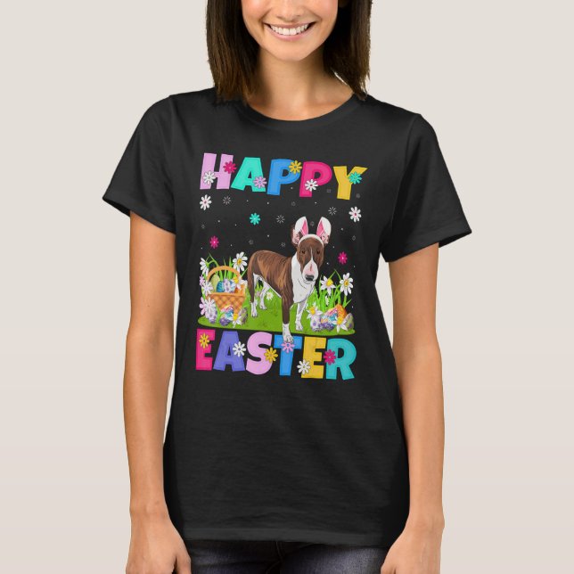 Happy Easter Bunny Bull Terrier Dog Easter Sunday T-Shirt (Front)