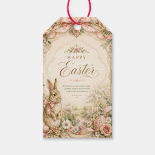 Happy Easter Bunny Card, Vintage Floral Rabbit Gift Tags
