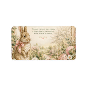 Happy Easter Bunny Card, Vintage Floral Rabbit Label