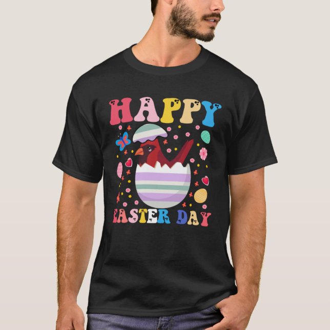 Happy Easter Bunny Cardinal  Easter Day Groovy T-Shirt (Front)