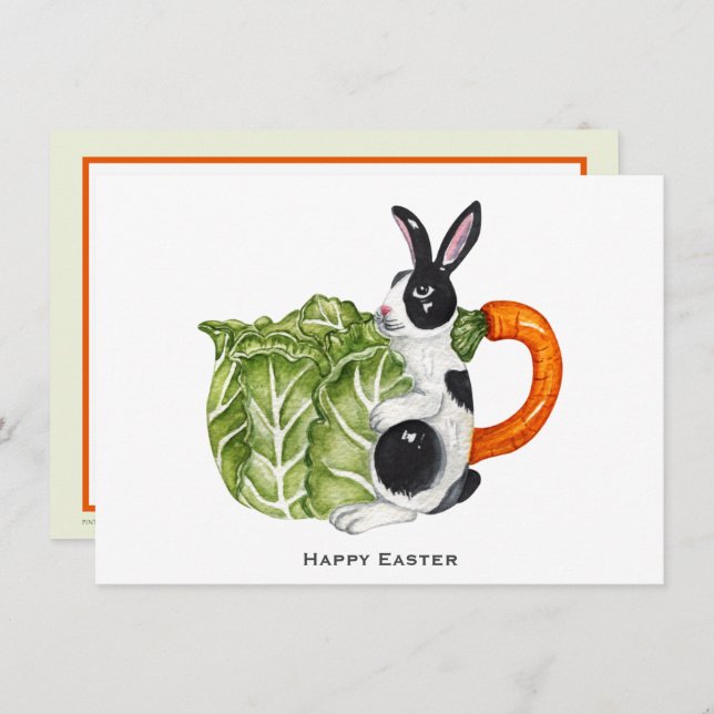 Happy Easter Bunny Carrot Teapot Holiday Postcard (Front/Back)