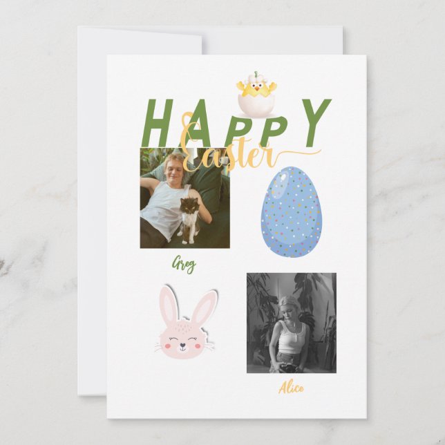Happy Easter Bunny Chick Egg Photo  Holiday Card (Front)