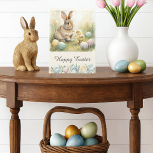 Happy Easter Bunny & Chick Folded Holiday Card