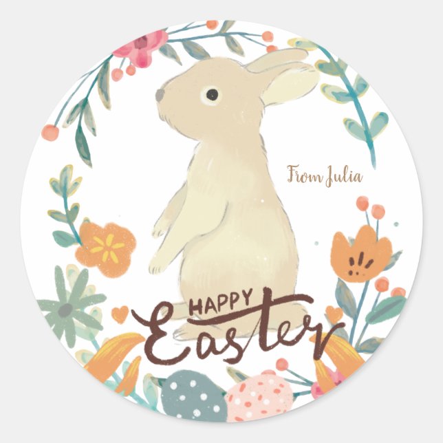 Happy Easter Bunny Classic Round Sticker (Front)