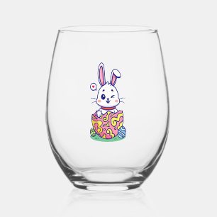 Happy Easter Bunny collection 2 Stemless Wine Glass