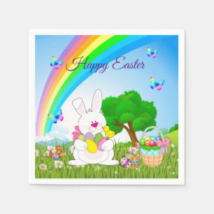 Happy Easter Bunny Coloured Eggs Cute Napkin
