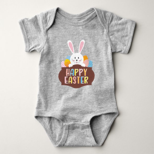 Happy Easter Bunny Colourful Eggs  Baby Bodysuit (Front)