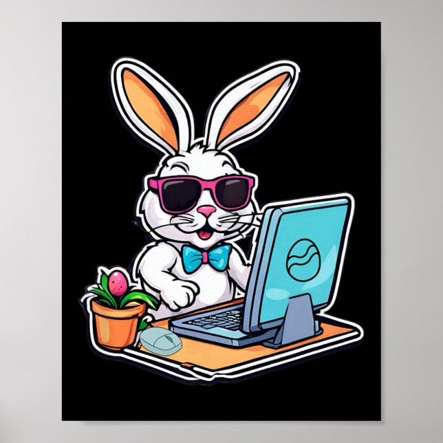 Happy Easter Bunny Computer Video Game Lovers  Poster (Front)