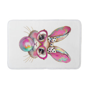 Happy Easter Bunny Coquette Bow Brushstroke Easter Bath Mat
