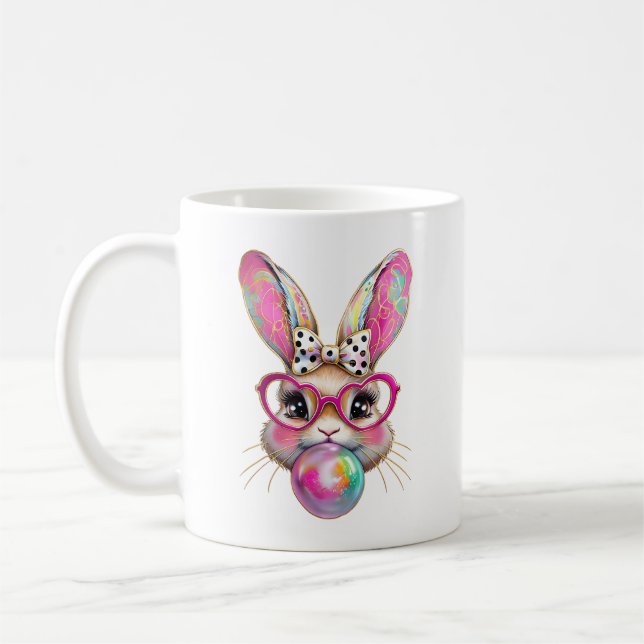 Happy Easter Bunny Coquette Bow Brushstroke Easter Coffee Mug (Left)