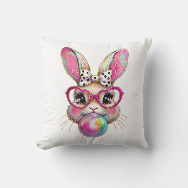 Happy Easter Bunny Coquette Bow Brushstroke Easter Cushion (Front)
