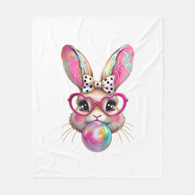 Happy Easter Bunny Coquette Bow Brushstroke Easter Fleece Blanket (Front)