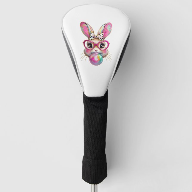 Happy Easter Bunny Coquette Bow Brushstroke Easter Golf Head Cover (Front)
