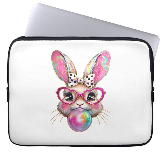 Happy Easter Bunny Coquette Bow Brushstroke Easter Laptop Sleeve (Front)