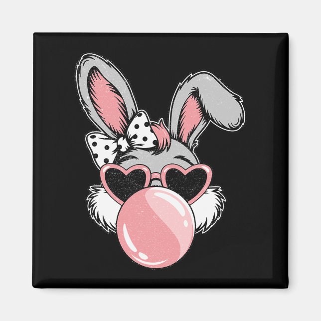 Happy Easter Bunny Coquette Bow Brushstroke Easter Magnet (Front)