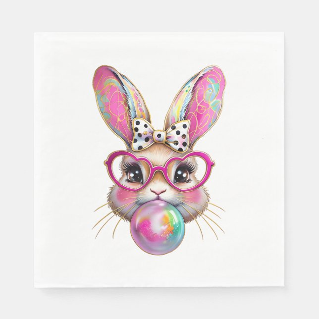 Happy Easter Bunny Coquette Bow Brushstroke Easter Napkin (Front)