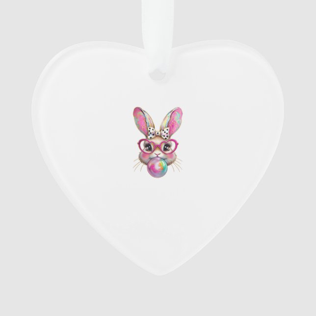 Happy Easter Bunny Coquette Bow Brushstroke Easter Ornament (Front)