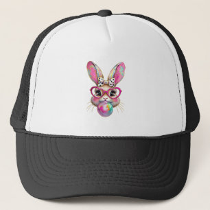 Happy Easter Bunny Coquette Bow Brushstroke Easter Trucker Hat