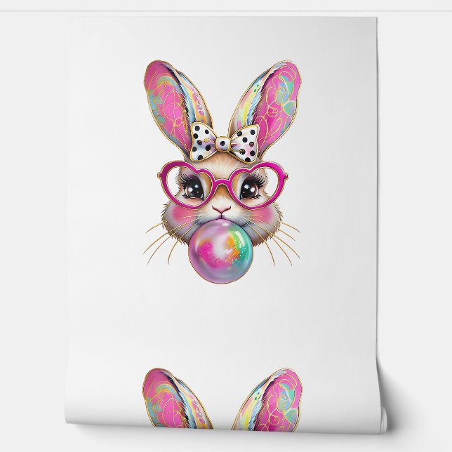 Happy Easter Bunny Coquette Bow Brushstroke Easter Wallpaper (Unrolling)