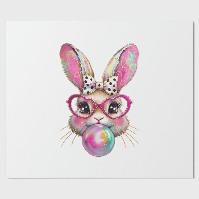Happy Easter Bunny Coquette Bow Brushstroke Easter Wrapping Paper (Flat)