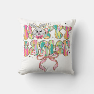 Happy Easter Bunny Coquette Bow Cushion
