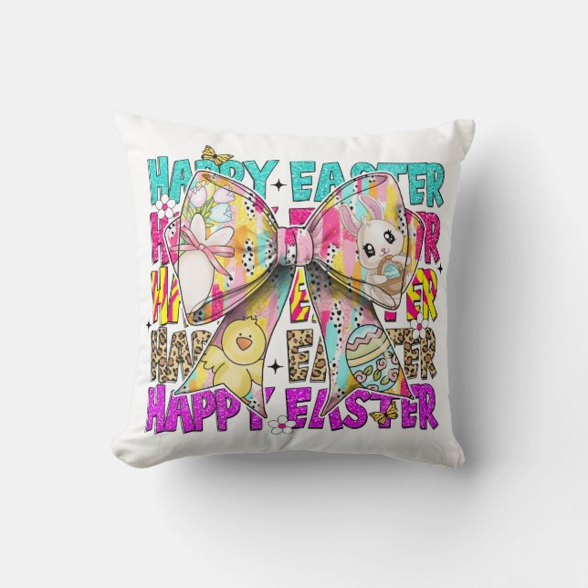 Happy Easter Bunny Coquette Bow Cushion (Front)