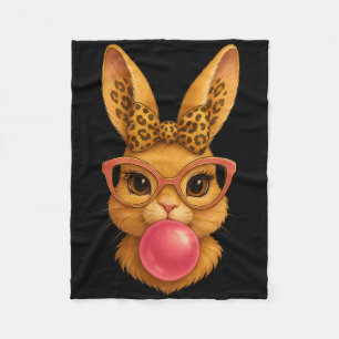 Happy Easter Bunny Coquette Bow Easter Rabbit Girl Fleece Blanket