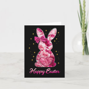 Happy Easter Bunny Coquette Bow Pink Floral Chinoi Card