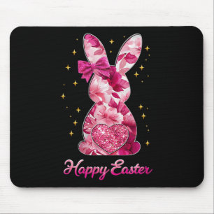Happy Easter Bunny Coquette Bow Pink Floral Chinoi Mouse Pad