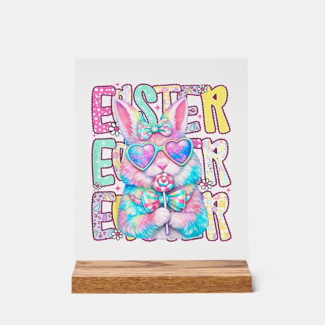 Happy Easter Bunny Coquette Bow Preppy Easter Day  Acrylic Sign (Front)